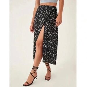 Reformation Floral Black Wrap Kara Skirt